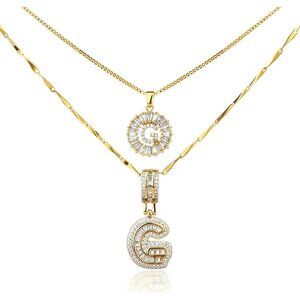 Personalized 14K Gold Plated Initial Necklace with Cubic Zirconia - Perfect Gift